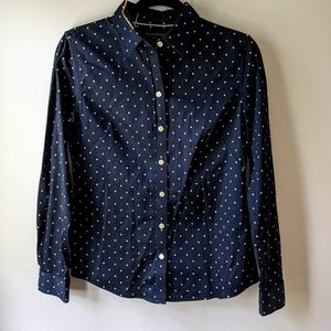 Navy Print Dress Shirt Iron Free